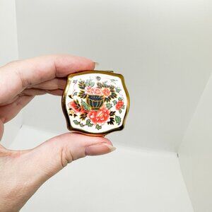Vintage 50's Metal Ashtray Pill Compact Stratton Mini Enamel Floral